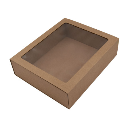 Elegante braune Geschenkverpackung im Streichholzschachtel-Stil mit Fenster