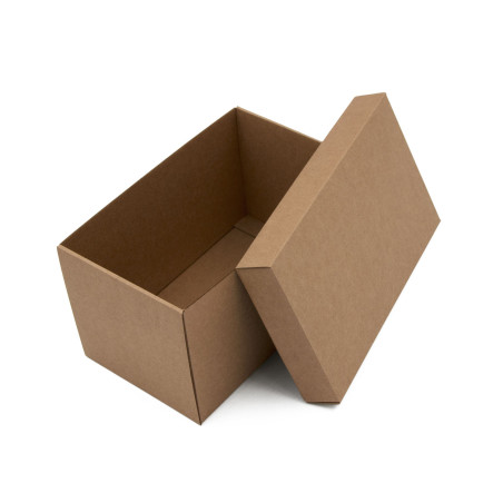 Braune tiefe Kartonbox mit Deckel zum Verpacken von Nüssen