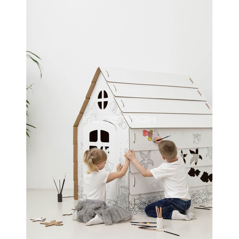 Farbiges großes Kartonspielhaus für Kinder FISCHE
