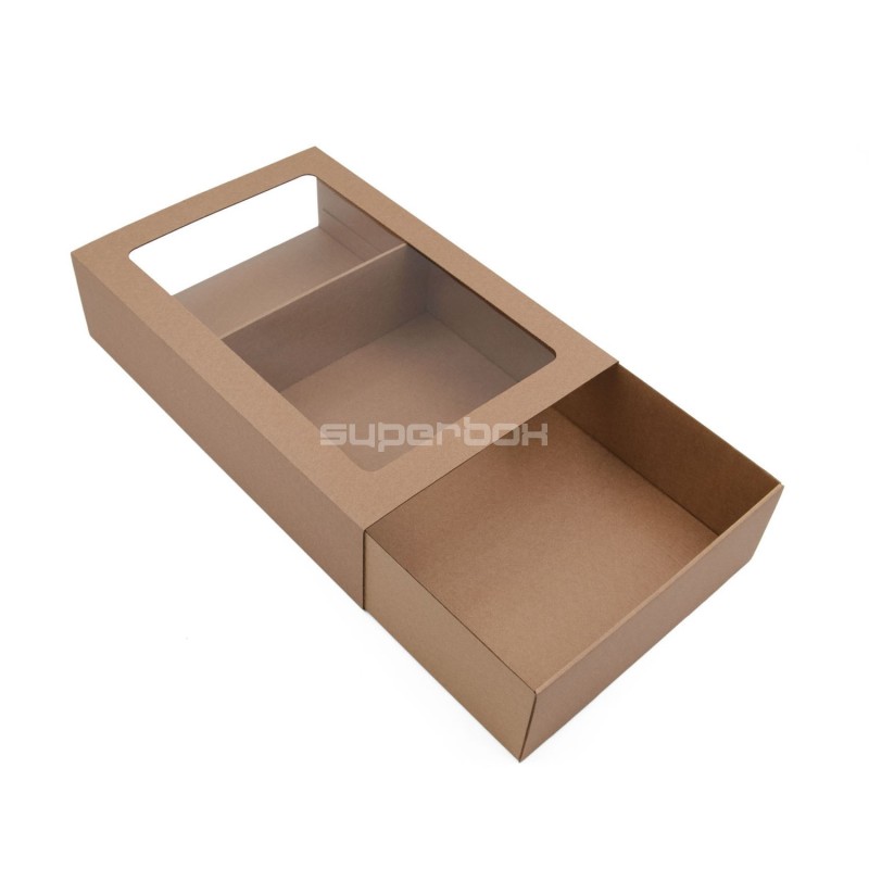 Braune Universalgröße Einschub-Geschenkbox mit Fenster
