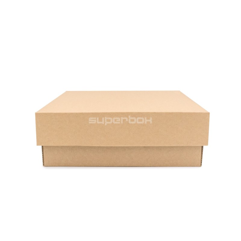 Braune quadratische Geschenkbox mittlerer Größe, Höhe 8 cm, mit Deckel