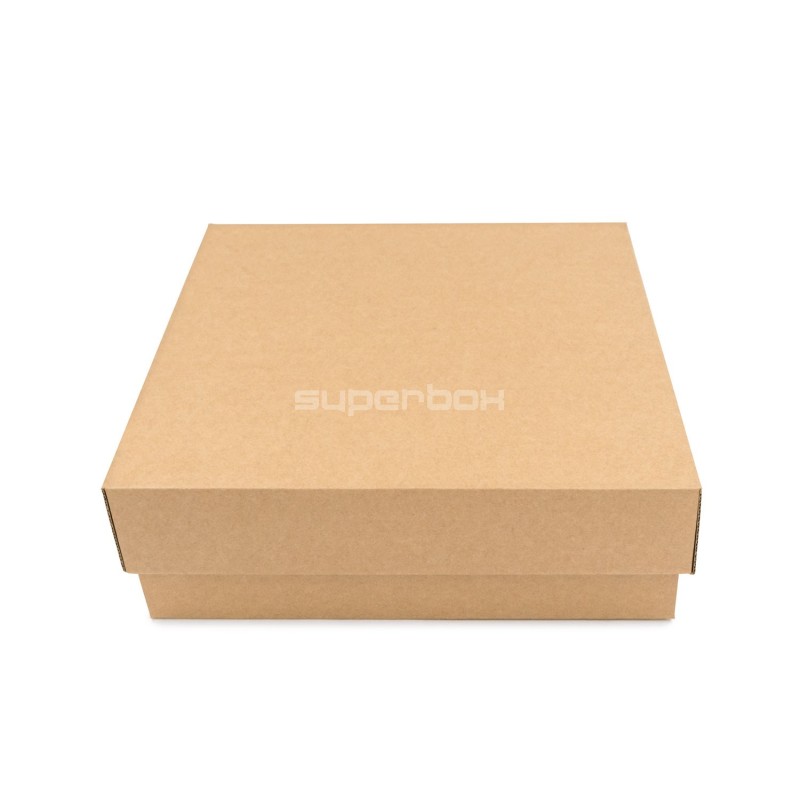 Braune quadratische Geschenkbox mittlerer Größe, Höhe 8 cm, mit Deckel