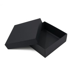 Schwarze quadratische Geschenkbox, Höhe 8 cm, mit Deckel und Linien