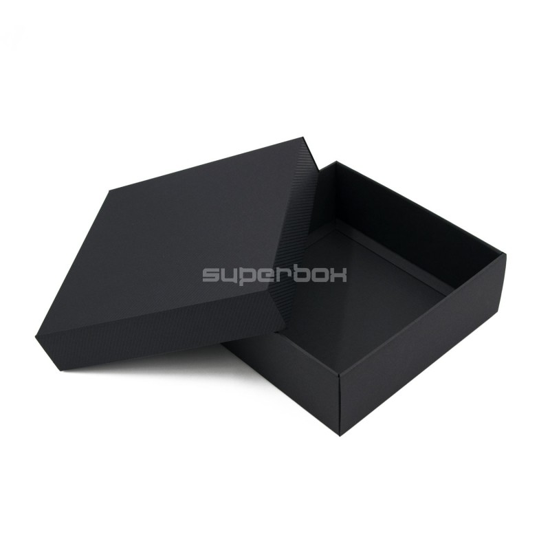Schwarze quadratische Geschenkbox, Höhe 8 cm, mit Deckel und Linien