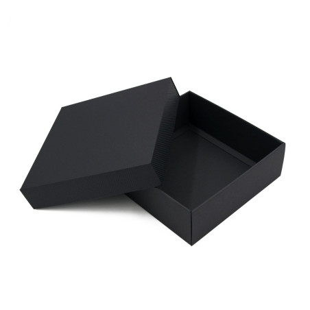 Schwarze quadratische Geschenkbox, Höhe 8 cm, mit Deckel und Linien