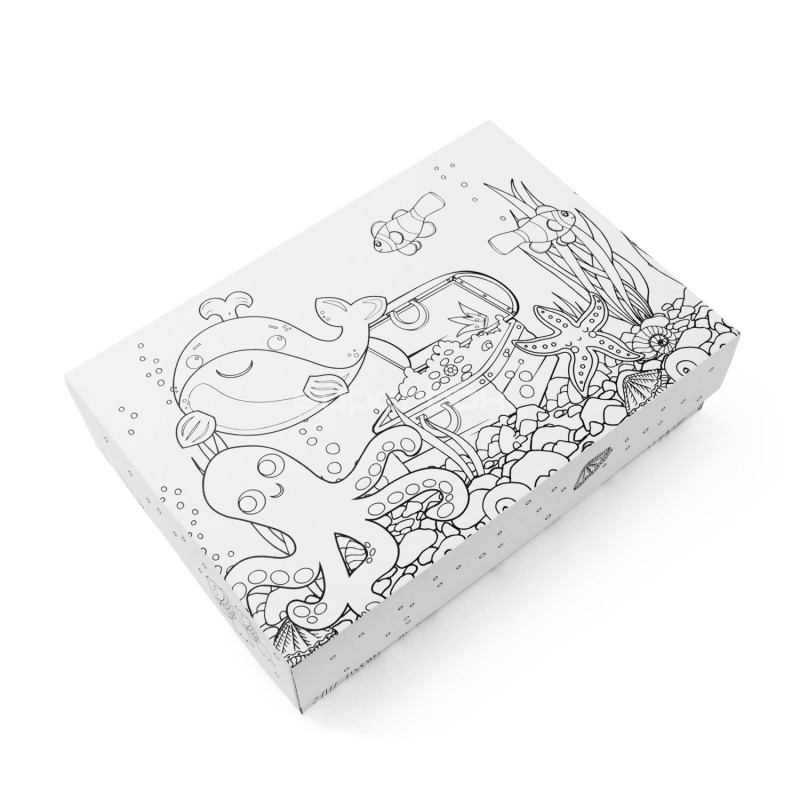 Kinder-Geschenkbox zum Ausmalen mit Meeresboden-Illustrationen