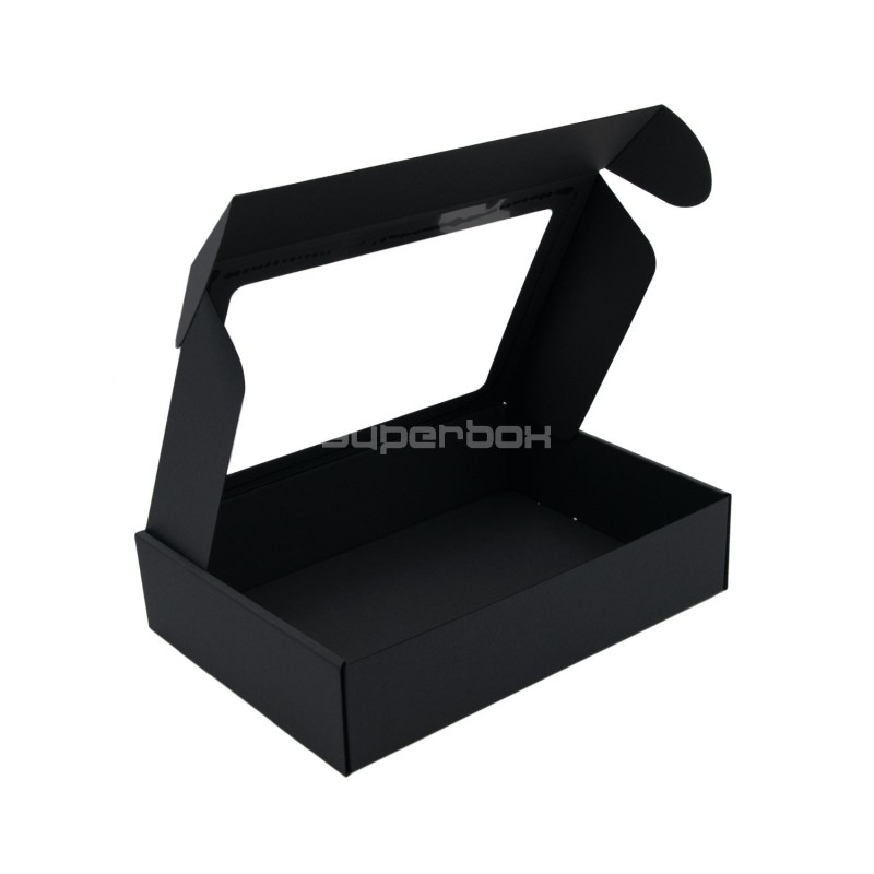 Schwarze leicht zusammenfaltbare Box mit PVC-Fenster, 7 cm hoch