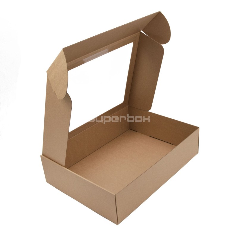 Braune sehr große Schnellverschluss-Geschenkbox mit Fenster für Ökoprodukte