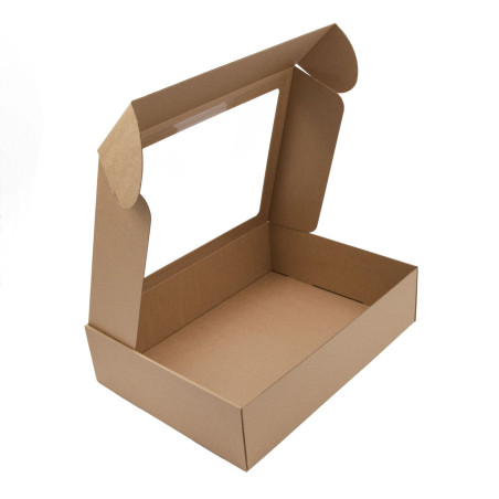 Braune sehr große Schnellverschluss-Geschenkbox mit Fenster für Ökoprodukte