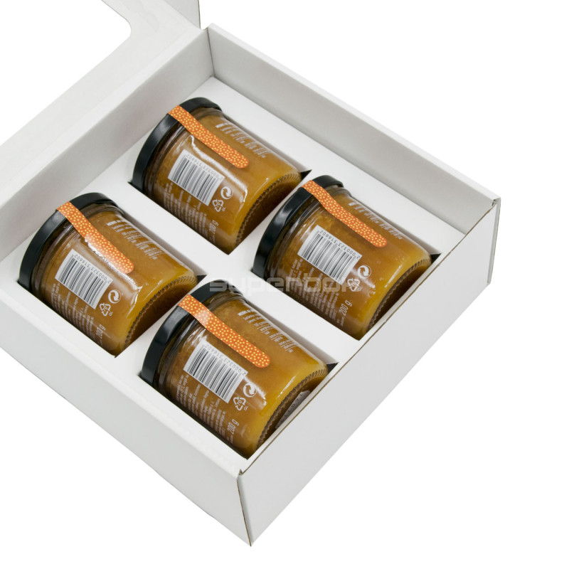 Weiße Box mit PVC-Fenster zum Verpacken von Sauce-Gläsern