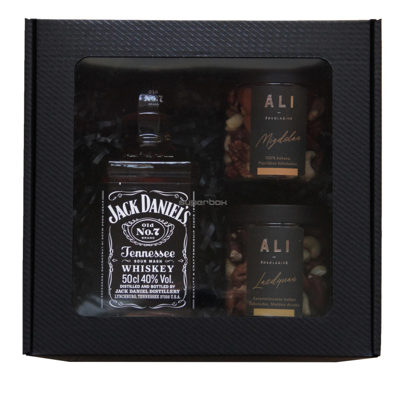 Schwarze große quadratische PREMIUM-Geschenkbox mit Streifen