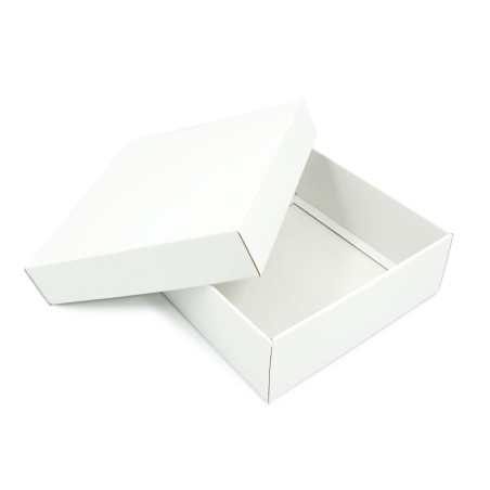Weiße quadratische Geschenkbox mittlerer Größe, Höhe 8 cm, mit Deckel