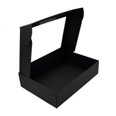 Schwarze sehr große Schnellverschluss-Geschenkbox mit Fenster