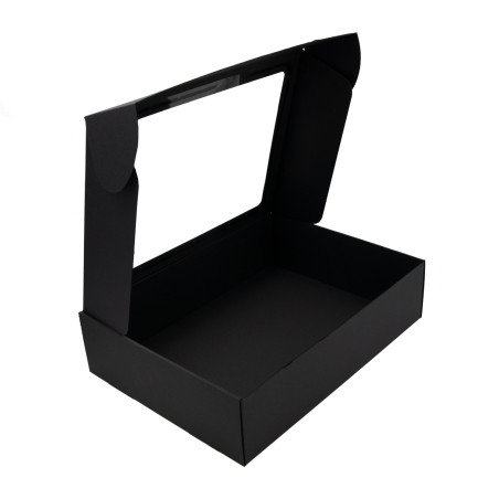Schwarze sehr große Schnellverschluss-Geschenkbox mit Fenster