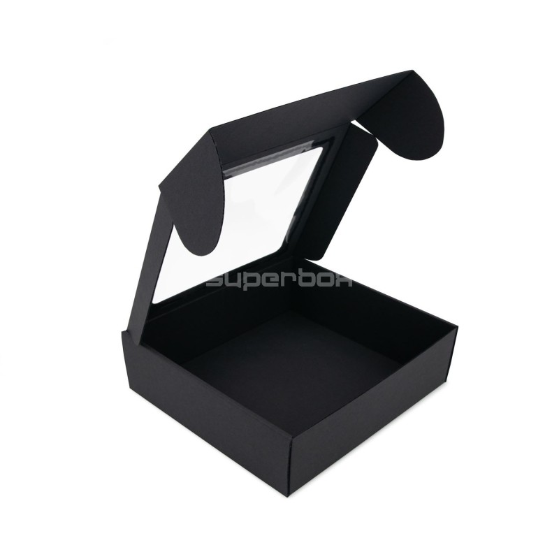 Schwarze quadratische Box mit Fenster, 9 cm hoch