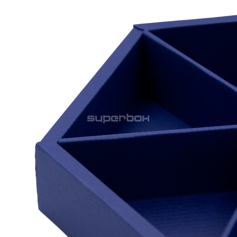 Blaue luxuriöse sechseckige Geschenkbox mit Einsatz und Fenster