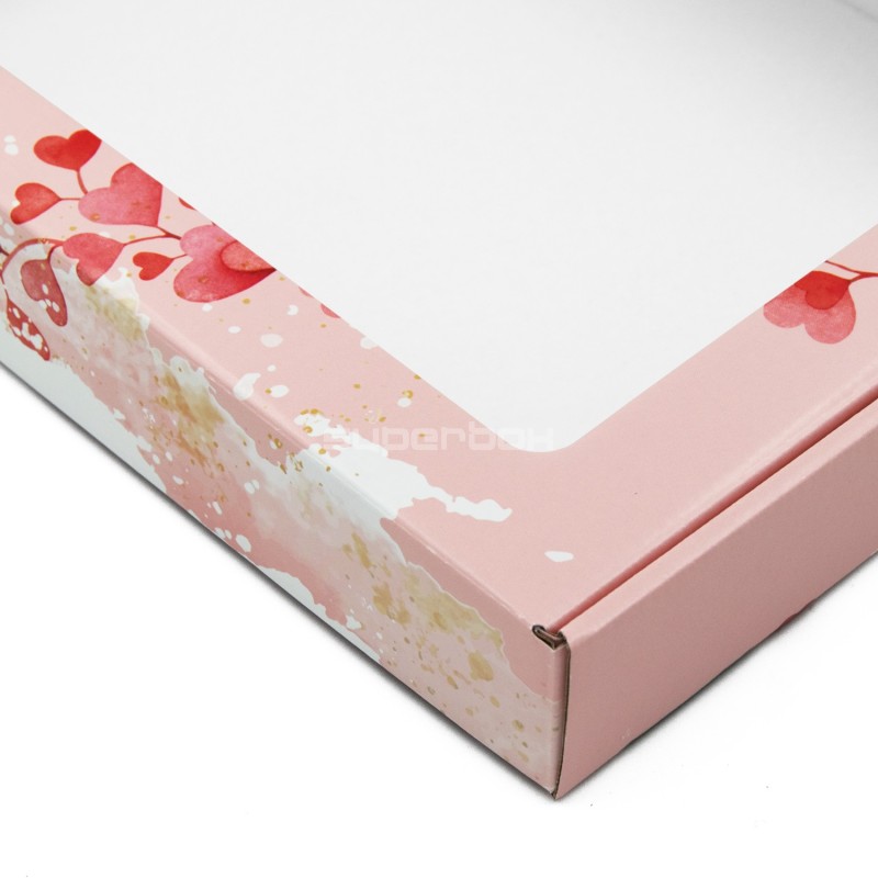 Rosa Geschenkbox mit Herzdesign und PVC-Fenster