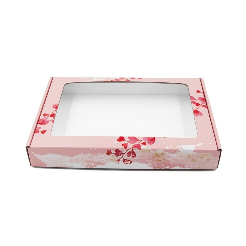 Rosa Geschenkbox mit Herzdesign und PVC-Fenster