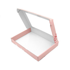 Rosa Geschenkbox mit Herzdesign und PVC-Fenster