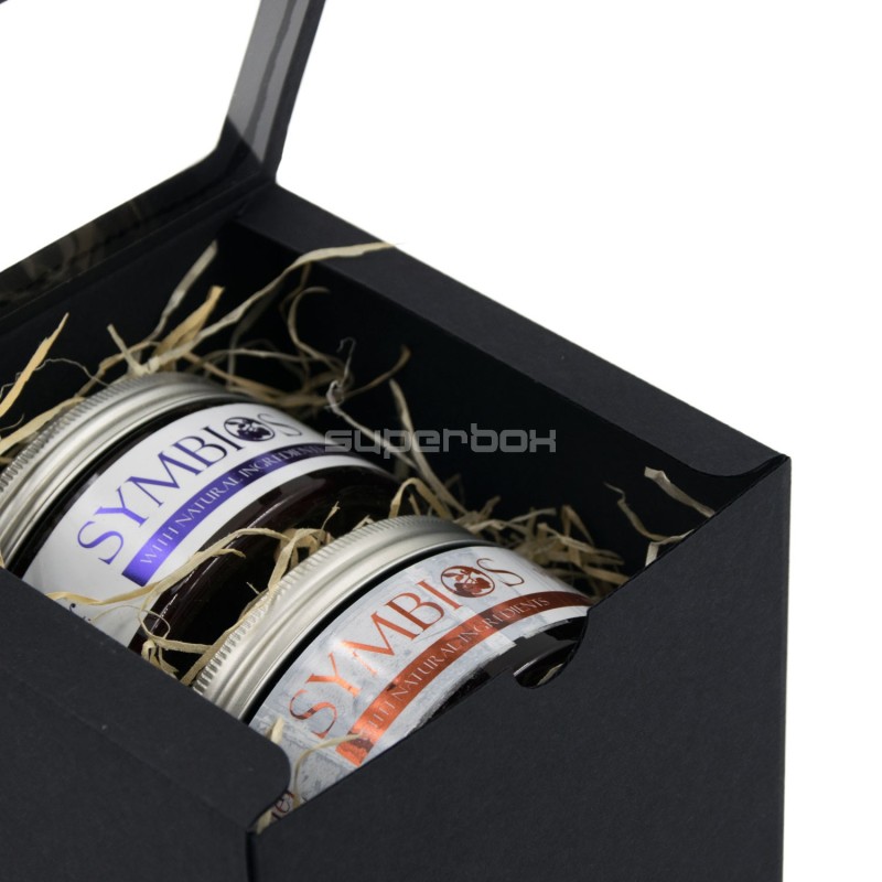 Schwarze Würfel-Geschenkbox mit PVC-Fenster im Deckel