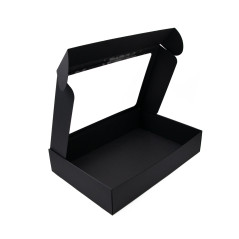 Große schwarze Box mit Klarsichtfenster im Deckel, 9 cm hoch
