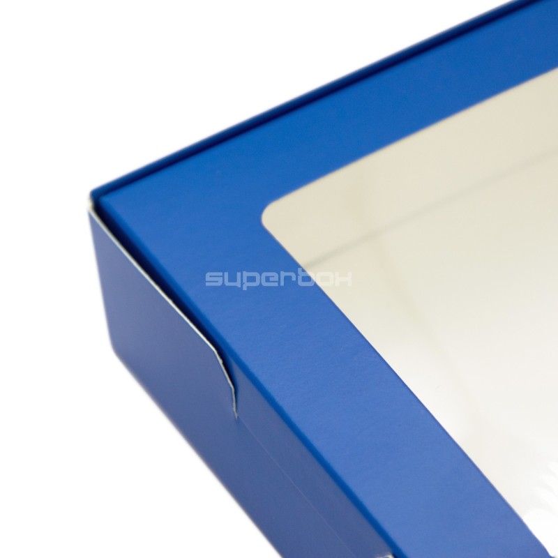 Blaue Keksbox mit PVC-Fenster