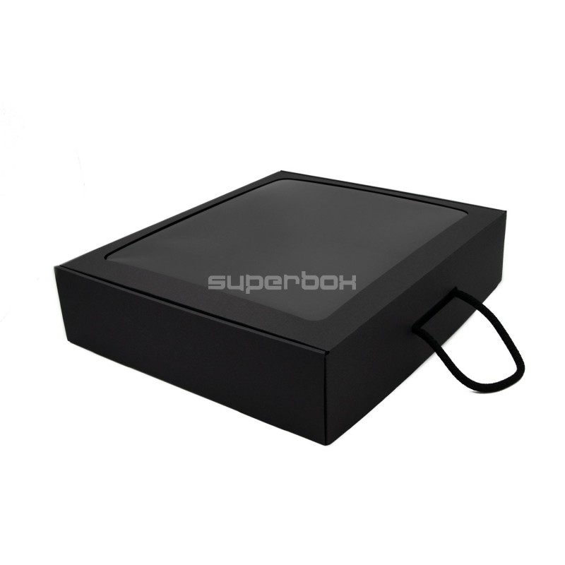 Black Large Gift Box of Suitcase Type with Window and Handle Black Large Gift Box of Suitcase Type with Window and Handle