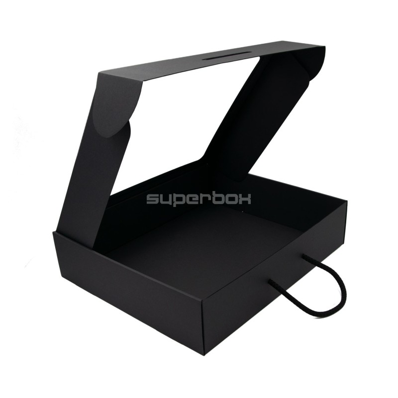 Black Large Gift Box of Suitcase Type with Window and Handle Black Large Gift Box of Suitcase Type with Window and Handle