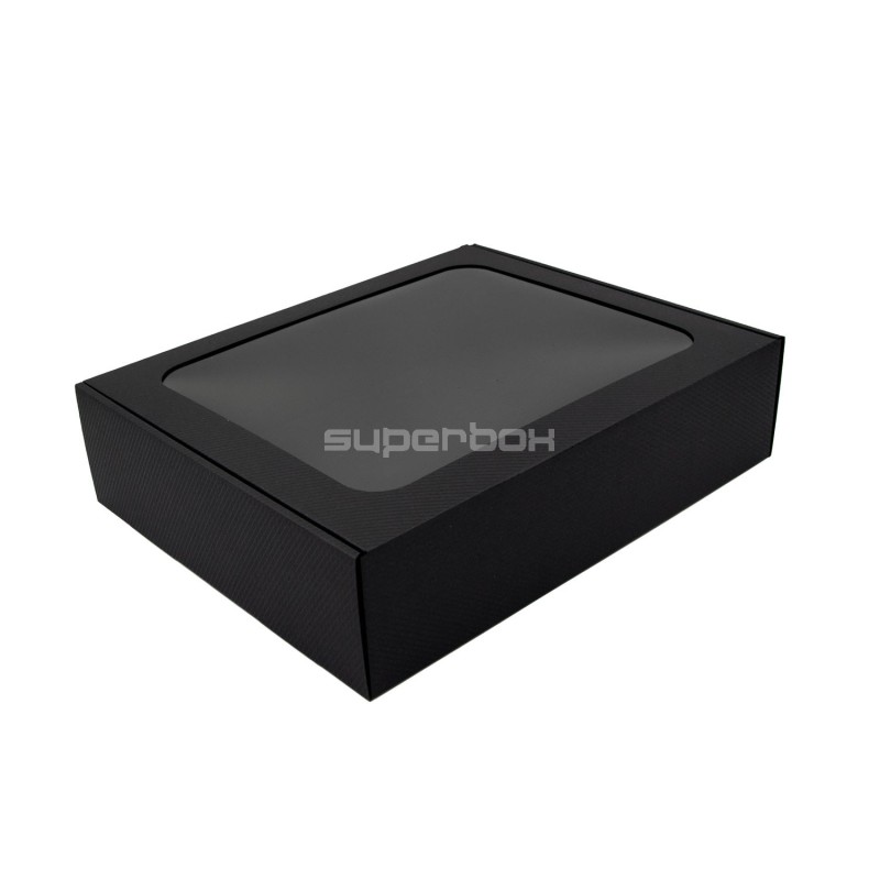 Schwarze PREMIUM-Geschenkbox mit Fenster und Linienmuster