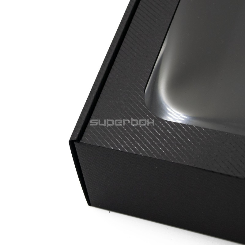 Schwarze PREMIUM-Geschenkbox mit Fenster und Linienmuster