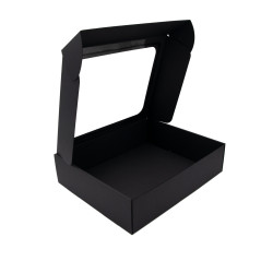 Schwarze PREMIUM-Geschenkbox mit Fenster und Linienmuster