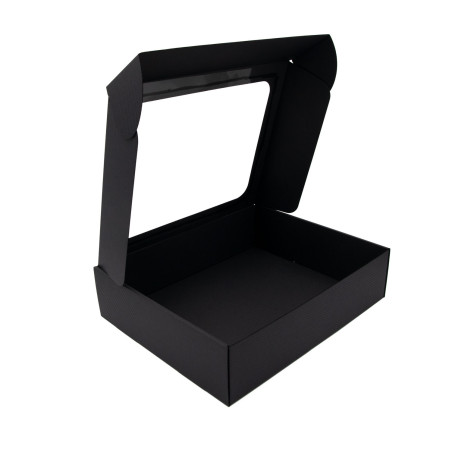 Schwarze PREMIUM-Geschenkbox mit Fenster und Linienmuster