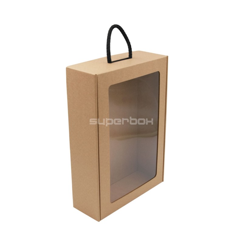 Braune Koffer-Geschenkbox mit rechteckigem Fenster