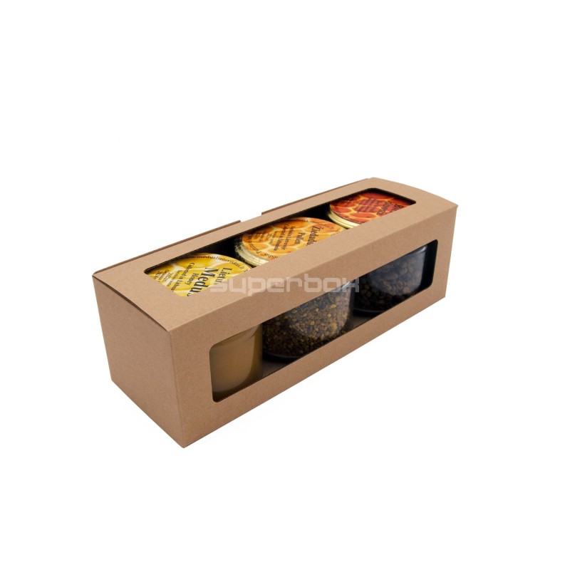 Kleine ökologische braune Box für drei Gläser
