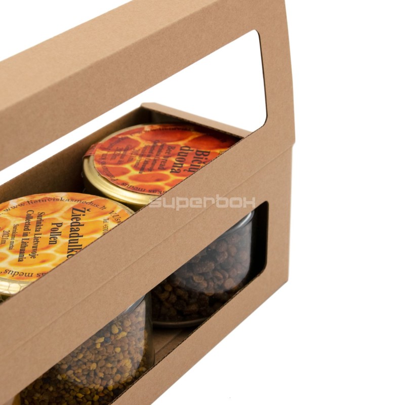 Kleine ökologische braune Box für drei Gläser