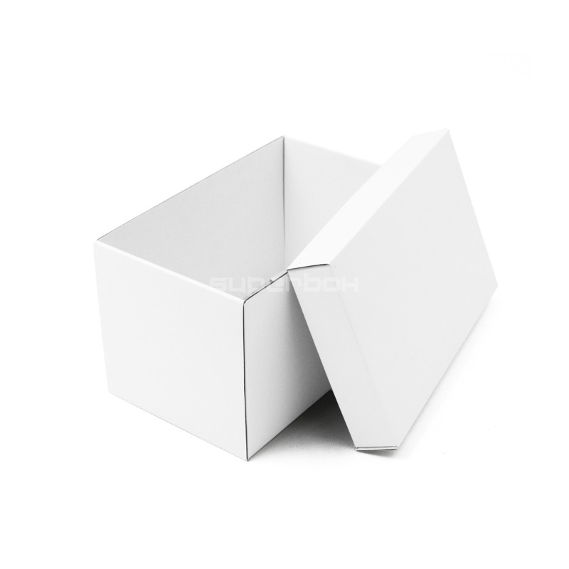 Weiße tiefe Kartonbox mit Deckel zum Verpacken von Nüssen