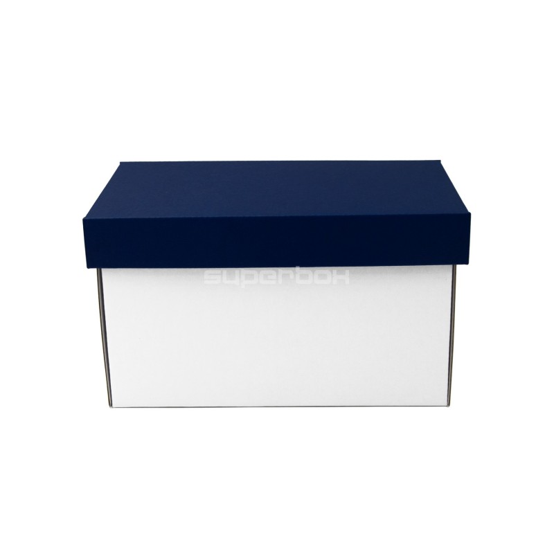 Dunkelblaue sehr tiefe Kartonbox mit blauem Deckel Dunkelblaue sehr tiefe Kartonbox mit blauem Deckel