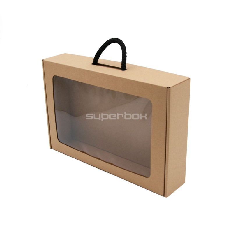 Brown Gift Box - Suitcase with Window and Textile Handle Brown Gift Box - Suitcase with Window and Textile Handle
