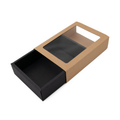 Braune Streichholzschachtel-Stil Geschenkbox mit Fenster und schwarzem Boden