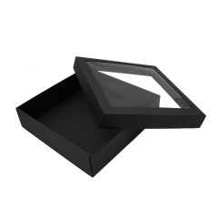 Schwarze quadratische Geschenkbox mit Fenster, Höhe 10 cm