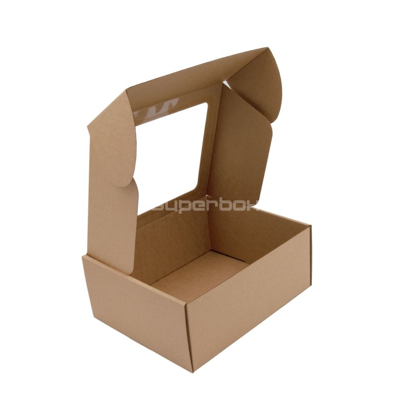 Braune Kartonbox mit PVC-Fenster