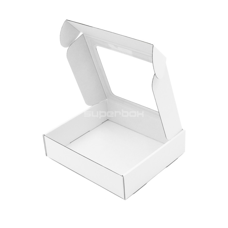Kleine weiße Geschenkbox mit PVC-Fenster, 5 cm hoch