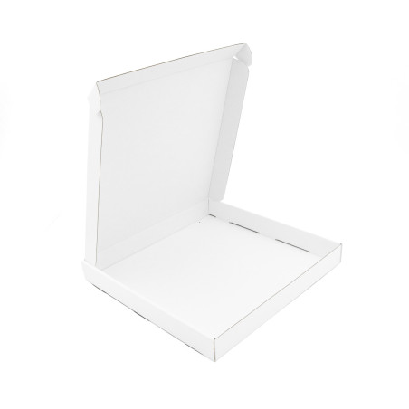 Weiße quadratische sehr niedrige Pappbox für T-Shirts