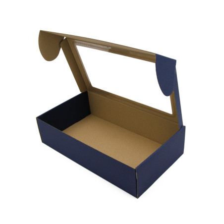Marineblaue Geschenkbox mit Klarsichtfenster für Flaschen