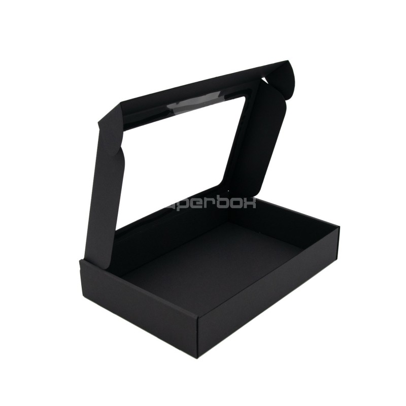 Schwarze Geschenkbox mit PVC-Fenster, 5 cm hoch