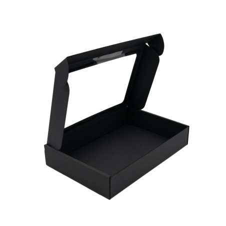 Schwarze Geschenkbox mit PVC-Fenster, 5 cm hoch