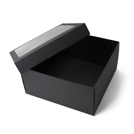 Große schwarze quadratische Box, 15 cm hoch, mit PVC-Fenster