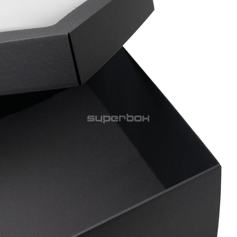 Große schwarze quadratische Box, 15 cm hoch, mit PVC-Fenster