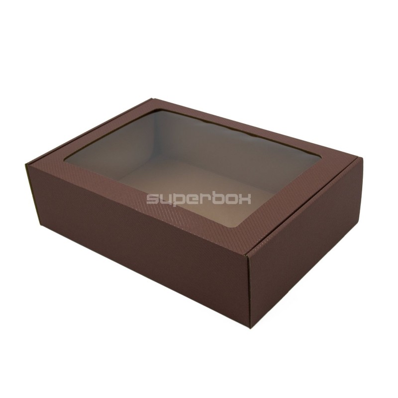 Mocca A4-Box mit Fenster und Linien