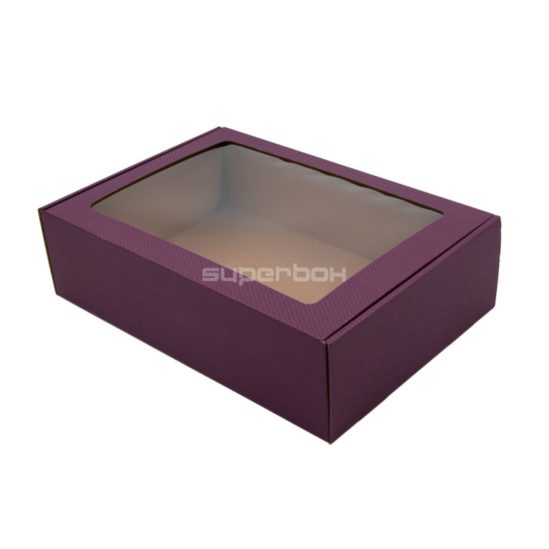 Lila A4-Box mit Fenster und Linienprint